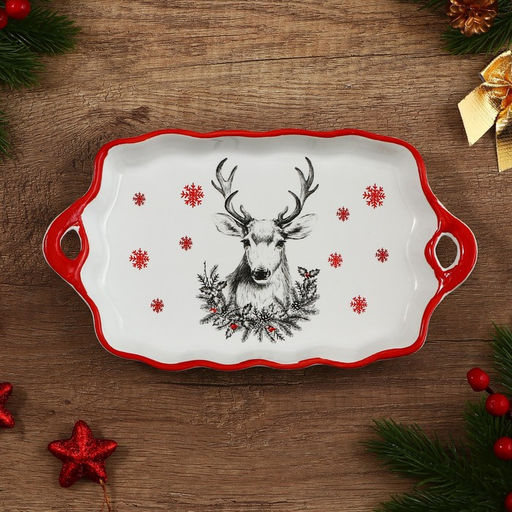 Блюдо новогоднее «Снежный олень», 23×13×2.5 см, ручная работа