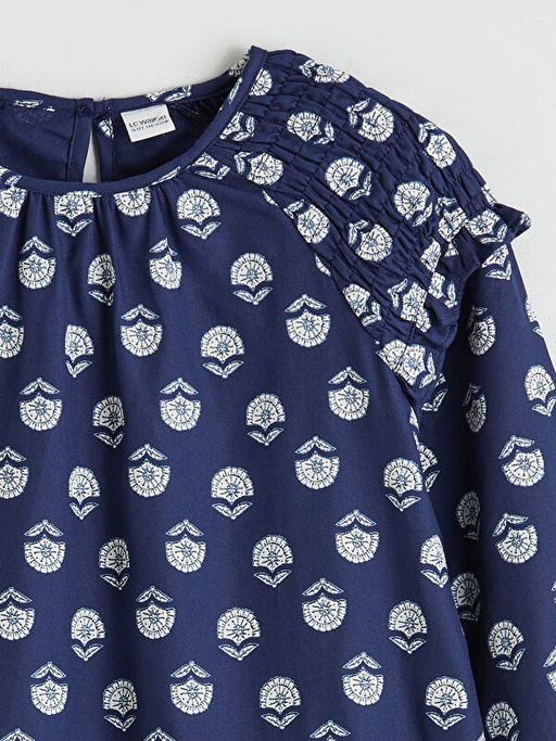 Bisiklet Yaka Desenli K?z ?ocuk Elbise