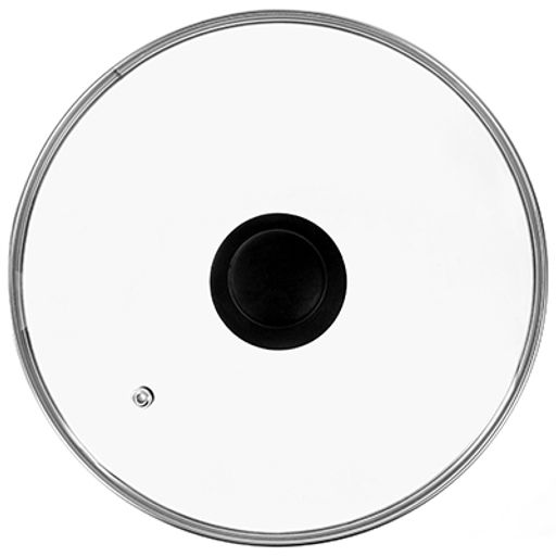 "ДМ" Крышка стеклянная д18см h5,5см, жаропрочное стекло, ободок из нержавеющей стали, пароотвод, пластиковая ручка-кнопка (Китай)