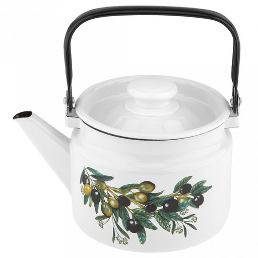 "Оливковая ветвь" Чайник эмалированный 2л, д16см, h13см, металлическая крышка с пластмассовой ручкой-кнопкой, металлическая подвижная ручка (Россия)
