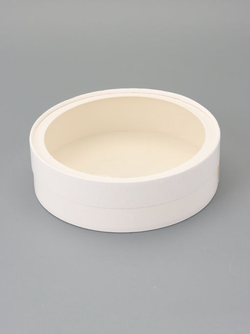 Коробка подарочная круглая с окном, завальцованная, белая, 20×6 см