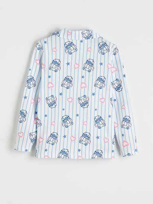 G?mlek Yaka Stitch Bask?l? K?z ?ocuk Pijama Tak?m?