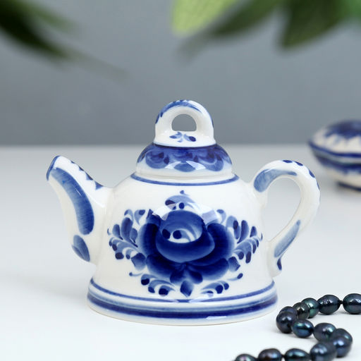 Колокольчик фарфоровый «Чайник», h=9.5 см, гжель