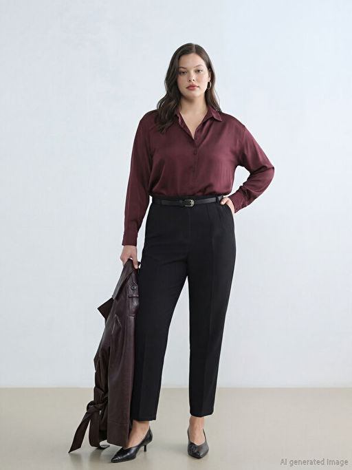 Beli Kemerli Kad?n Cigarette Kuma? Pantolon