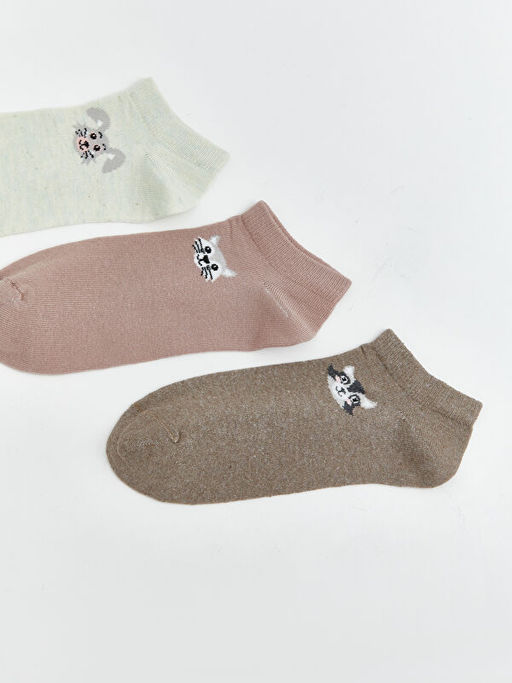 Hayvan Bask?l? Kad?n Patik ?orap 3l?