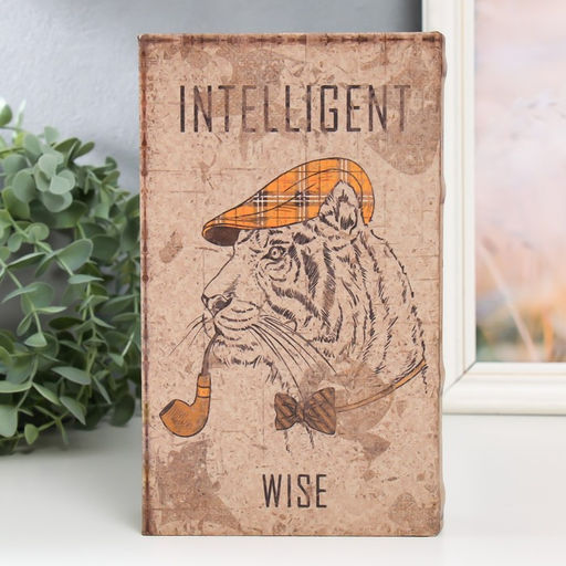 Шкатулка книга-сейф «Тигр в кепке и с трубкой», дерево, искусственная кожа, 21×13×5 см