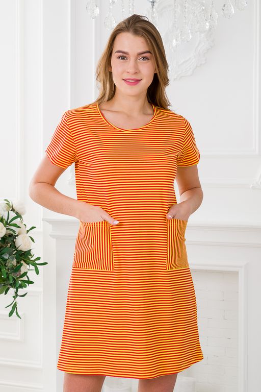 Туника женская из кулирки Руслана красная полоса на жёлтом - Амадэль фото 13