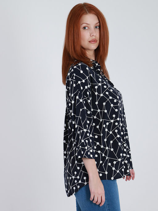 Рубашка темно-синяя в деловом стиле с рисунком - Almond фото 5