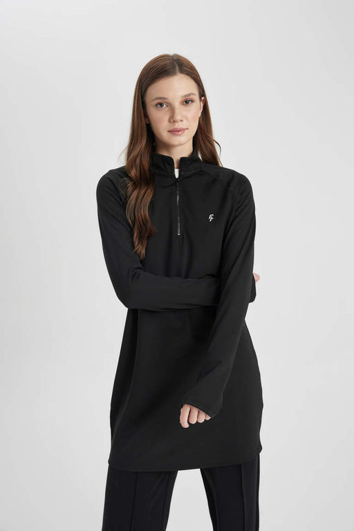 DeFactoFit Длинная футболка с воротником-стойкой и принтом в стиле спортсмен с длинными рукавами  фото 3