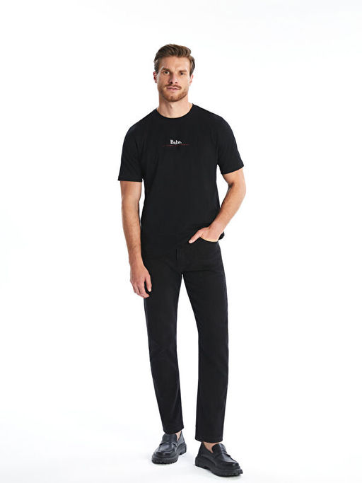 Bisiklet Yaka Bask?l? Penye Erkek Ti??rt