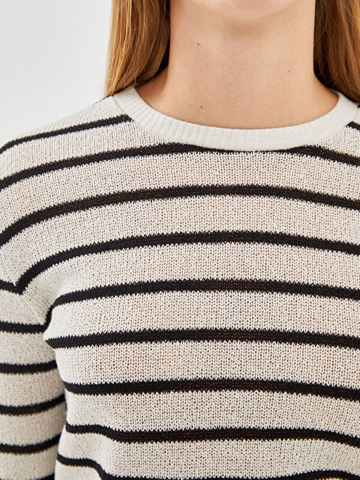 Bisiklet Yaka ?izgili Kad?n Kazak