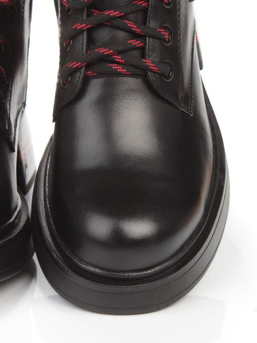 01-P514-1 BLACK/RED Ботинки демисезонные женские (натуральная кожа, байка)