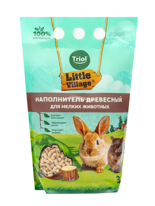 Цена за 2 шт. Наполнитель для мелких животных древесный 6мм, 3л, серия LITTLE VILLAGE