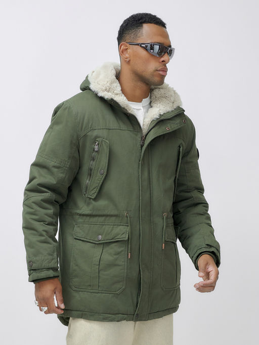 Парка мужская зимняя удлиненная с мехом цвета хаки 2606Kh - Mtforce фото 10