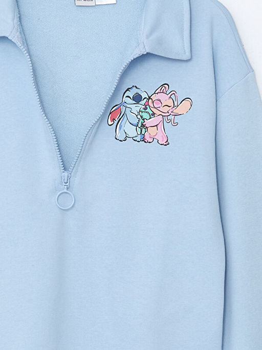 Polo Yaka Lilo ve Stitch Bask?l? K?z ?ocuk Sweatshirt - Waikiki фото 3