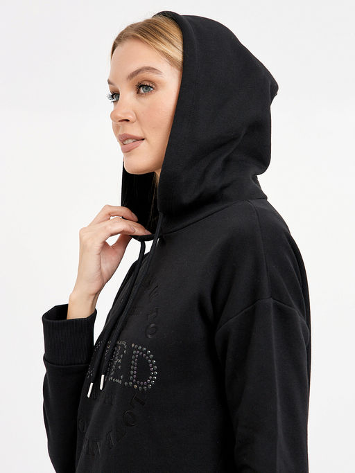 джемпер женский из хлопка с капюшоном и стразами - Glenfield фото 7