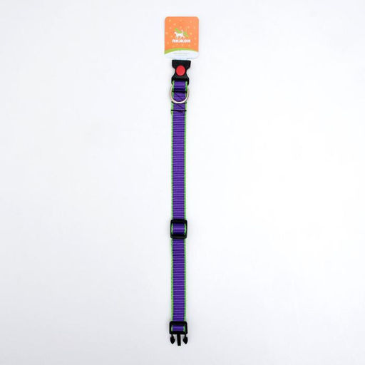 Ошейник капроновый, фастекс с замком, 50 х 2 см, ОШ до 50 см, фиолетовый с зелёным - Пижон фото 6