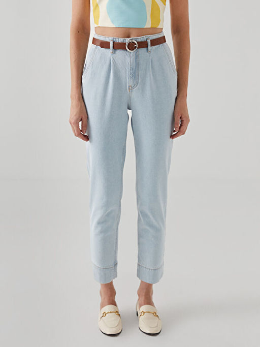 Beli Kemerli Mom Fit Kad?n Jean Pantolon