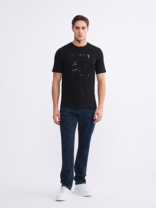 Bisiklet Yaka Bask?l? Penye Erkek Ti??rt