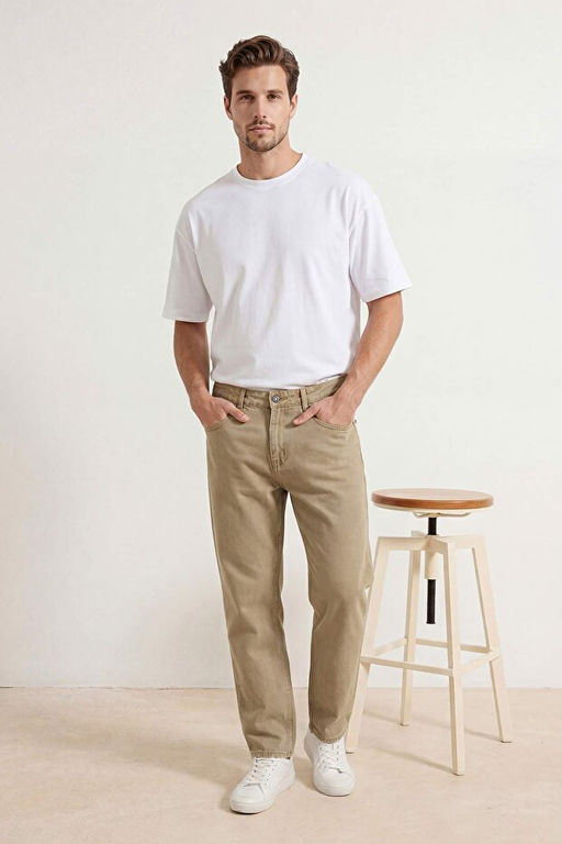 Bej Baggy/Geni_ Kesim Bol Kot Pantolon Jeans TMNAW24JE00027 - Trendyolmilla фото 2