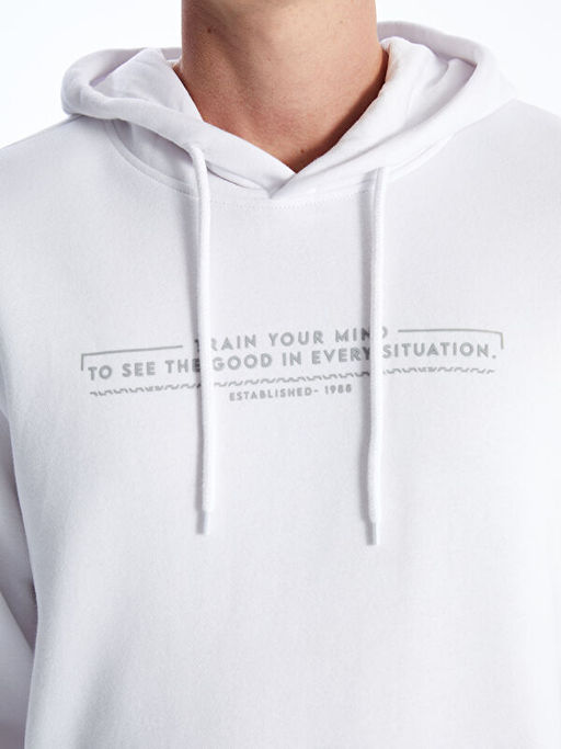 Uzun Kollu Bask?l? Erkek Kal?n Hoodie