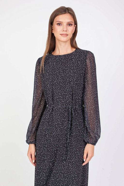 5-3014/783-5065-2 Платье принт белые штрихи на черном фоне - Serginnetti фото 4