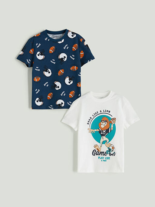 Bisiklet Yaka Bask?l? Erkek ?ocuk Ti??rt 2li