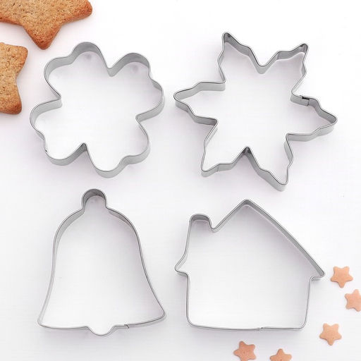 Набор форм для вырезания печенья Доляна Снежинка. Домик. Колокольчик. Клевер, 4 шт.