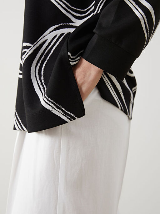 Bisiklet Yaka Desenli Oversize Kad?n Sweatshirt