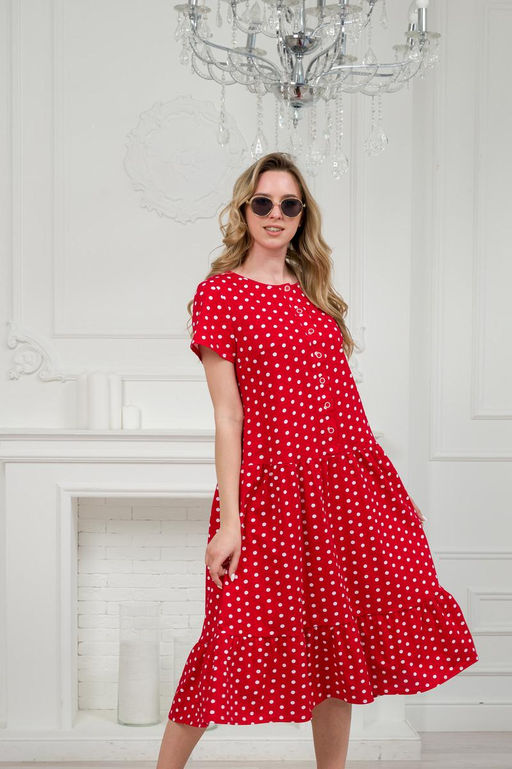 Платье женское из кулирки Кармелита горошек на красном - Амадэль фото 6