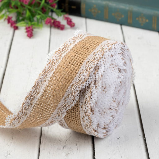 Лента из джута Кружево, 37 мм, 4,5 0,5 м, цвет белый - Арт узор фото 3