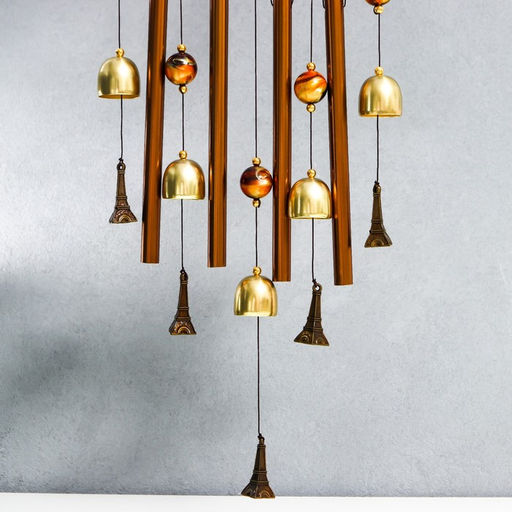 Музыка ветра Сердце с Эйфелевой башней, металл, 4 трубки, 5 колокольчиков, d=17 см, длина 65 см