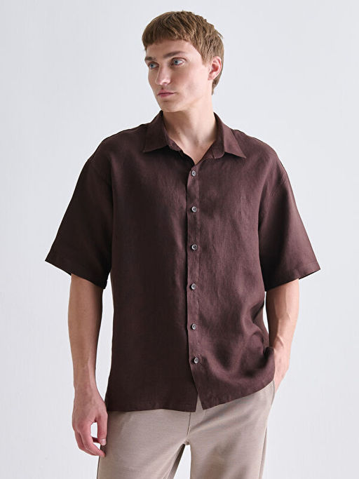 Regular Fit K?sa Kollu %100 Keten Erkek G?mlek