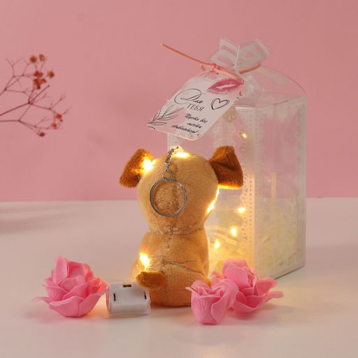 Набор подарочный Пёсик беж, мыльные розовые розы 5 шт., роса, 7?7?12 см - Simaland фото 3