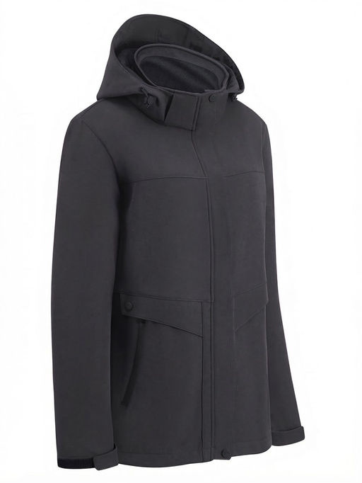 Ветровка женская софтшелл виндстоппер с капюшоном спортивная черного цвета 9616_1Ch