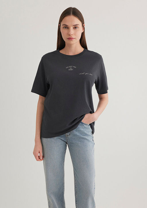 Bask?l? Antrasit Tisort - Mavi фото 2