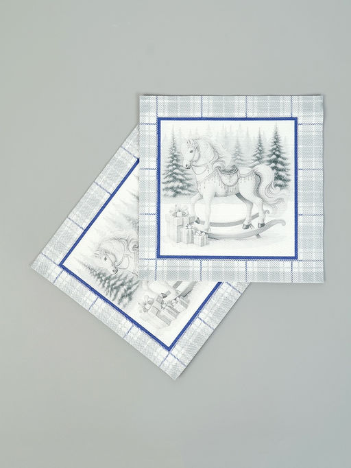 Цена за 3 шт. Салфетки бумажные трёхслойные Скатерть с лошадью на серебре, 33?33, 20 шт.