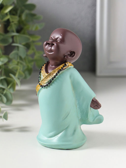 Фигурка полистоун «Маленький Будда в бирюзовом одеянии - счастье», 7×8.5×12.5 см