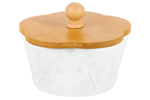 Банка д/печенья 760 мл 14,8*14,8*11,5 см Снежинки с деревянной крышкой
