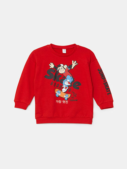 Bisiklet Yaka Nostaljik Maymun Bask?l? Erkek Bebek Sweatshirt