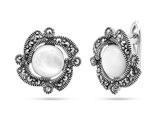 Серьги из серебра марказит, перламутр, SL-AGA66