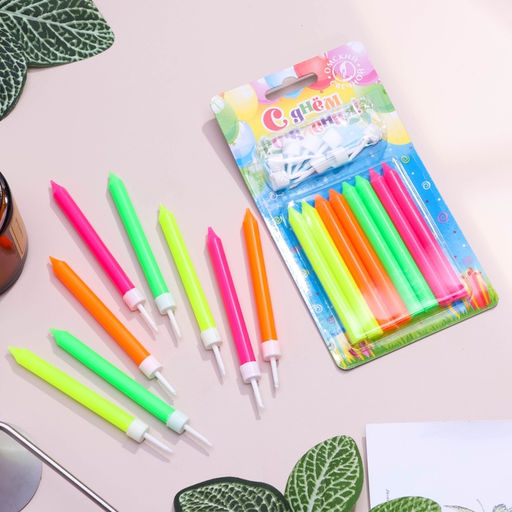 Цена за 2 шт. Свечи в торт «Красочные», 8 см, классические, набор 8 шт.