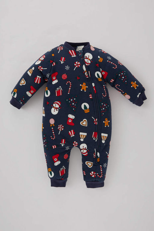 Комбинезон из чесаного хлопка с длинными рукавами и длинными рукавами с новогодним принтом для маленьких мальчиков 2,5 Tog Fiber Fiber