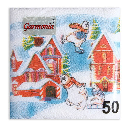 Цена за 5 шт. Салфетки новогодние бумажные Домики, 24?24 см, 50 шт.