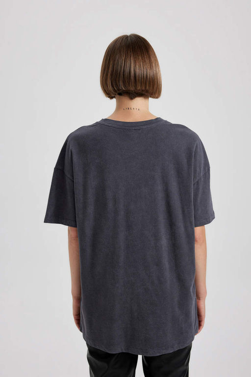 Футболка оверсайз с круглым вырезом и принтом из чесаного хлопка с короткими рукавами - Defacto фото 6
