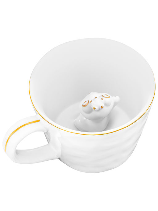 Кружка 300 мл 14*10*7,5 см "Царевна-лягушка" с фигуркой внутри, белый с золотом, фарфор