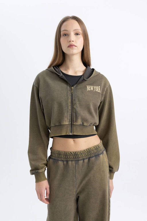 Толстовка на молнии из плотной ткани с эффектом потертости и крутым принтом - Defacto фото 6