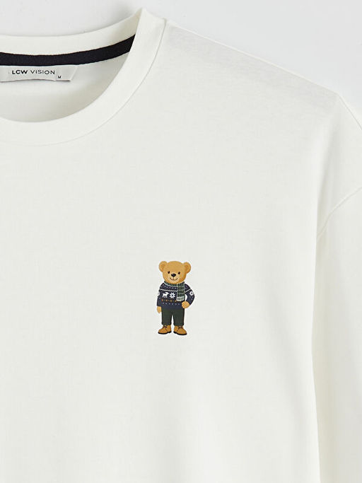 Bisiklet Yaka Ay? Teddy Bask?l? Erkek Ti??rt