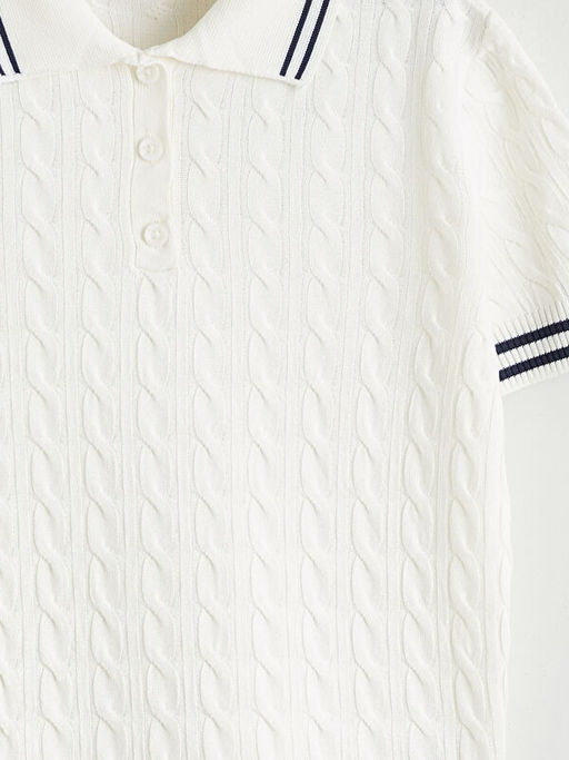 Polo Yaka Desenli K?z ?ocuk Triko Kazak