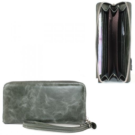 Портмоне женское Croco-ПР-956 натуральная кожа 3 отд, 11 карм, зеленый тем пулл-ап (205) 207310